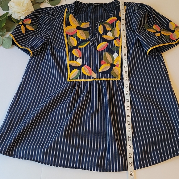 Madewell fable boho embroidered floral stiped top - Picture 12 of 12